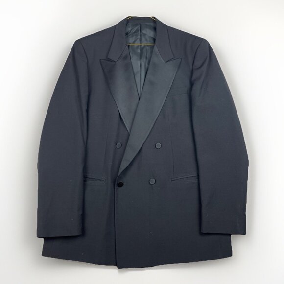 Vintage YSL Yves Saint Laurent Double Breasted Blazer Jacket 44X/XL Black Wool - Picture 1 of 16